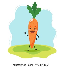 Carrot cute character, vector illustration for kids in cartoon style