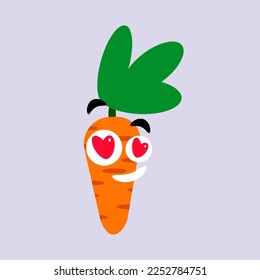 Carrot with cute face, cartoon character vector illustration isolated