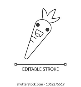 Carrot cute kawaii linear character. Happy smiling vegetable. Laughing healthy vegetarian food. Thin line icon. Vector isolated outline illustration. Editable stroke