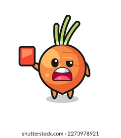 carrot cute mascot as referee giving a red card , cute style design for t shirt, sticker, logo element