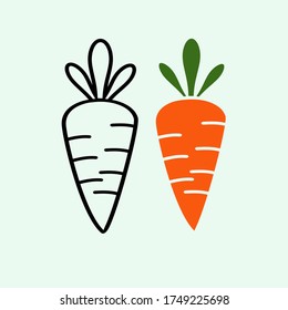 
diseño de zanahoria con estilo plano. Ilustración estrecha con estilo de dibujos animados. tema vegetal