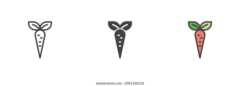 Carrot different style icon set. Line, glyph and filled outline colorful version, outline and filled vector sign. Symbol, logo illustration. Vector graphics