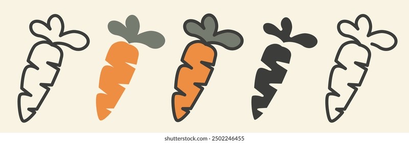 Carrot in different styles. Carrot icons. Set of carrots. A variety of carrots. EPS 10.