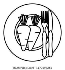 carrot in dish with fork and knife