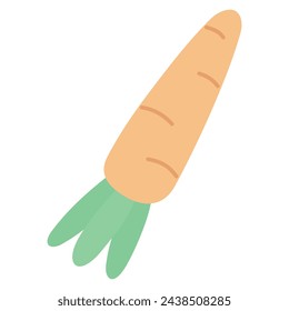 Carrot doodle flat icon, vegetable and food, diet sign vector graphic isolated on white background. Cute carrot root vegetable with leaves flat vector color icon for apps and websites. Vegan design el