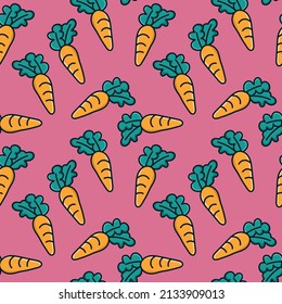 Carrot Doodle Seamless Pattern Colored Vector. Texture for background, print, menu, packaging, book.