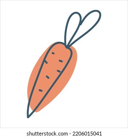 Carrot in doodle style. Ripe root crop. Autumn vegetables. Vector graphics isolated on white background.