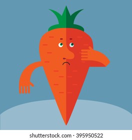 Carrot  doubting. Flat style vector illustration . Funny cartoon character