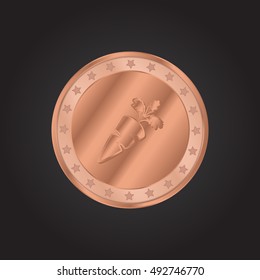 Carrot embossed realistic bronze coin precious Icon / Logo Design