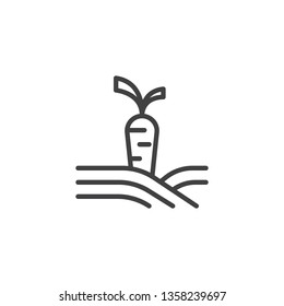 Carrot field line icon. linear style sign for mobile concept and web design. Carrot vegetable growing on field outline vector icon. Agriculture farming and gardening symbol, logo illustration.