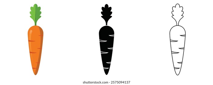 carrot Filled and stroke vector, flat icons set for apps and web ui designs., icon symbol, vegetable concept, Isolated vector design, editable stroke