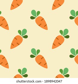 carrot flat design seamless pattern. Seamless pattern with leaves and vegetable. Vector illustration of art. Vintage background. Kitchen and restaurant design for fabrics, paper