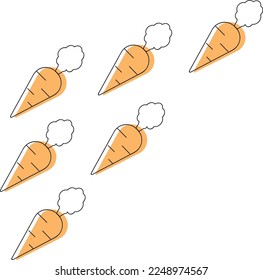 Carrot flat design seamless pattern. Print with line carrot icons. Vector illustration. Vintage background. Kitchen and restaurant design for fabrics, paper