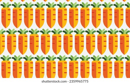 carrot flat design seamless pattern. Seamless pattern with leaves and vegetable. Vector illustration of art. Vintage background. Kitchen and restaurant design for fabrics, paper