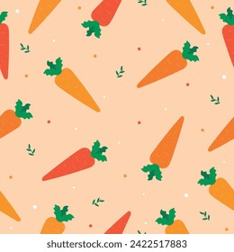 Carrot flat design seamless pattern. Seamless pattern with leaves and vegetable. Kitchen and restaurant design for fabrics.Hand drawn vegetable wallpaper.