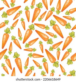 carrot flat design seamless pattern.Vector seamless pattern with leaves and vegetable.Kitchen and restaurant design, print, wallpaper, packaging paper design, textiles, notebooks, notepads, tableware.