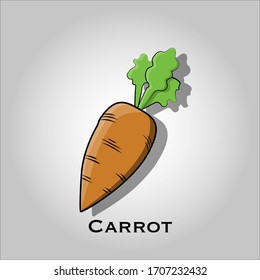 Karottenflache Vektorillustration. Isolierte Objekte. Vektorillustration. Einfache Vektorillustration für Grafikdesign. Gesunde Lebensweise, ausgewogene Ernährung und Ernährungskonzept. 