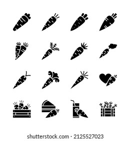 Carrot flat line icons set. Sweet vegetable, carrot meals - cake, juice. Simple flat vector illustration for web site or mobile app.