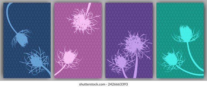 Karotten-Blumen-Banner Vektor-Design. Abstrakte flauschige Löwenzahn. Wilde Blütenknospen symbolisieren ein verliebtes Paar. Heilpflanzen Illustration. Hintergründe der Hochzeitseinladung.
