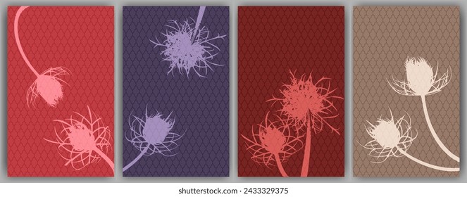 Karotten-Blumen-Banner Vektor-Design. Rustikale flauschige Löwenzahn. Frühlingskarten. Feldblütenknospen symbolisieren ein verliebtes Paar. In: Medical Plants Illustration. Bio-Hautpflegebezüge.