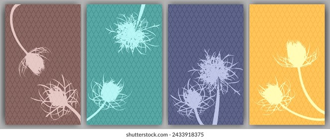 Carrot flower banners vector design. Rustic fluffy dandelions. Field flower buds symbolising couple in love. Medical plants illustration. Minimal botanical graphic elements.