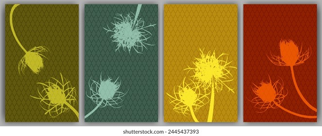 Carrot flower banners vector design. Rustic fluffy dandelions. Spring cards. Field flower buds symbolising couple in love. Medical plants illustration. Aromatic grass buds.