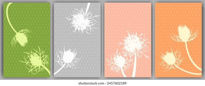 Carrot flower banners vector design. Rustic fluffy dandelions. Wild flower buds symbolising couple in love. Healing plants illustration. Wedding invitation backgrounds.