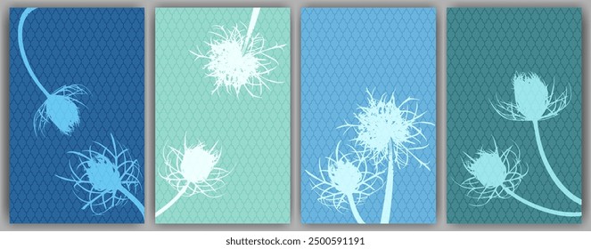 Carrot flower banners vector design. Rustic fluffy dandelions. Summer cards. Field flower buds symbolising couple in love. Medical plants illustration. Carrot or dandelion blossom engravings.