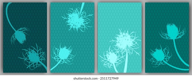 Carrot flower banners vector design. Rustic fluffy dandelions. Wild flower buds symbolising couple in love. Healing plants illustration. Organic skin care covers.