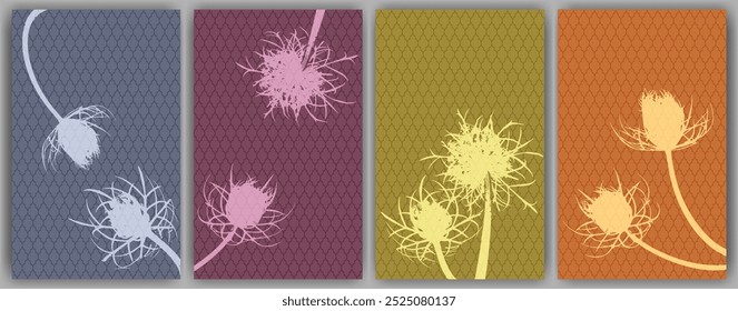 Carrot flower banners vector design. Rustic fluffy dandelions. Spring cards. Field flower buds symbolising couple in love. Healing plants illustration. Minimal botanical graphic elements.