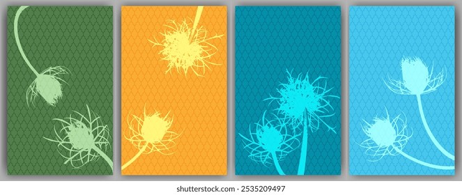 Carrot flower banners vector design. Abstract fluffy dandelions. Wild flower buds symbolising couple in love. Healing plants illustration. Organic skin care covers.