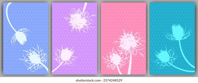 Carrot flower banners vector design. Rustic fluffy dandelions. Wild flower buds symbolising couple in love. Medical plants illustration. Wedding invitation backgrounds.