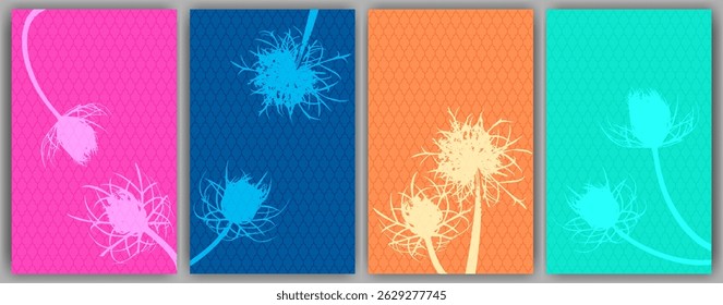 Projeto de vetor de bandeiras de flores de cenoura. Abstrato dentes fofos. Flores silvestres simbolizando casal apaixonado. Ilustração de plantas de cura. Convites de casamento.