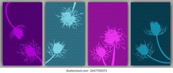Carrot flower banners vector design. Rustic fluffy dandelions. Spring cards. Wild flower buds symbolising couple in love. Medical plants illustration. Aromatic grass buds.