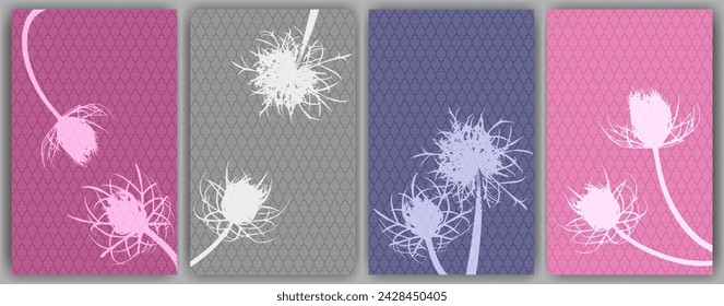 Karotten-Blumen-Poster Vektor-Design. Rustikale flauschige Löwenzahn. Wilde Blütenknospen symbolisieren ein verliebtes Paar. In: Medical Plants Illustration. Hintergründe der Hochzeitseinladung.