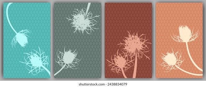 Karotten-Blumen-Poster Vektor-Design. Abstrakte flauschige Löwenzahn. Wilde Blütenknospen symbolisieren ein verliebtes Paar. In: Medical Plants Illustration. Aromatische Grasknospen.
