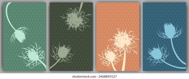 Carrot flower wall art vector design. Rustic fluffy dandelions. Spring cards. Field flower buds symbolising couple in love. Medical plants illustration. Organic skin care covers.