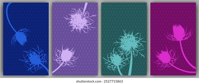 Carrot flower wall art vector design. Rustic fluffy dandelions. Summer cards. Field flower buds symbolising couple in love. Medical plants illustration. Minimal botanical graphic elements.