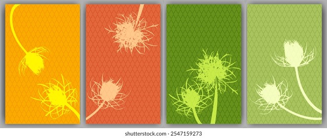 Carrot flower wall art vector design. Rustic fluffy dandelions. Spring cards. Wild flower buds symbolising couple in love. Healing plants illustration. Aromatic grass buds.