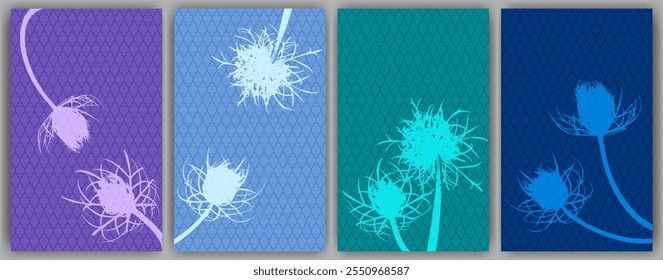 Carrot flower wall art vector design. Rustic fluffy dandelions. Spring cards. Field flower buds symbolising couple in love. Healing plants illustration. Organic skin care covers.