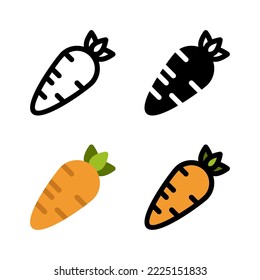 Carrot food icon set. Colorful cartoon carrot icon. Carrot logo. Vegetable and food. Diet sign vector graphics. Vector illustration	