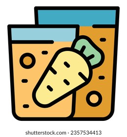 Carrot fresh icon outline vector. Glass diet. Drink food color flat
