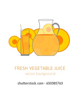 Carrot fresh juice, vegetables, vector background, healthy eating, postcard