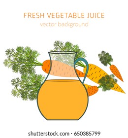 Carrot fresh juice, vegetables, vector background, healthy eating, postcard