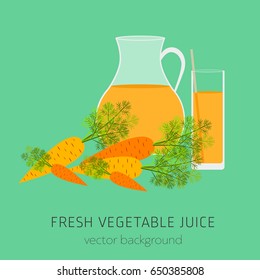 Carrot fresh juice, vegetables, vector background, healthy eating, postcard