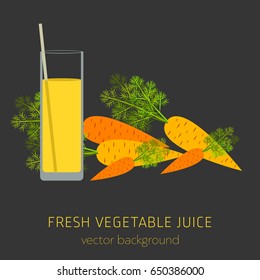 Carrot fresh juice, vegetables, vector background, healthy eating, postcard