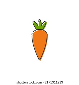 Vector de fruta de zanahoria aislado. Icono de la restricción de caricatura sobre fondo blanco. Icono para diseño web, aplicaciones, pegatinas, banner, afiches, uso de impresión y parte del logo. 