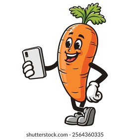 Carrot with gadget,  Cartoon Character Mascot Illustration Vector Clip-art Hand-drawn Logo Design
