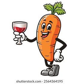 Carrot with a glass of drink,  Cartoon Character Mascot Illustration Vector Clip-art Hand-drawn Logo Design