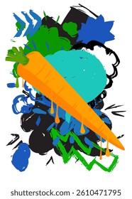 Carrot graffiti. Abstract modern street art decoration performed in urban painting style.